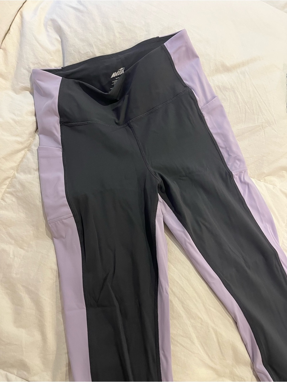 Avia Black and Lavender Colorblock Athletic Leggings
